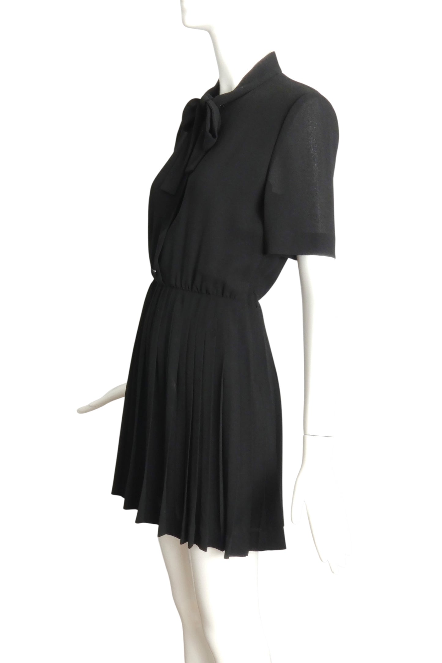 PIERRE CARDIN PARIS- 1970s Black Pleated Crepe Dress, Size 6