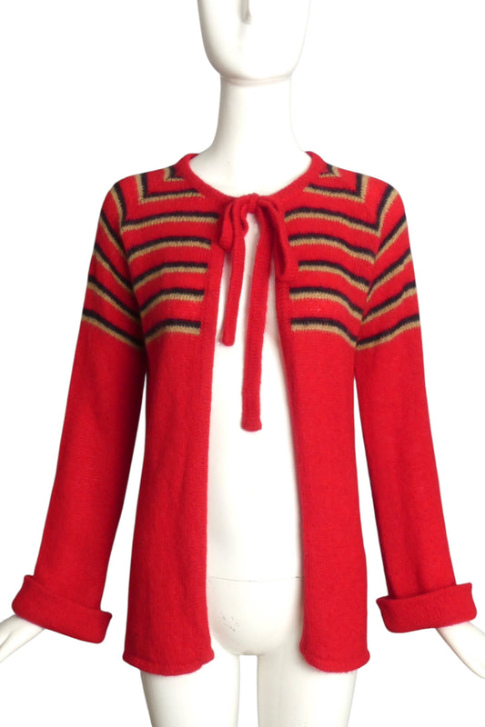 CREATION PIERRE CARDIN- 1970s Red Striped Wool Cardigan, Size 6