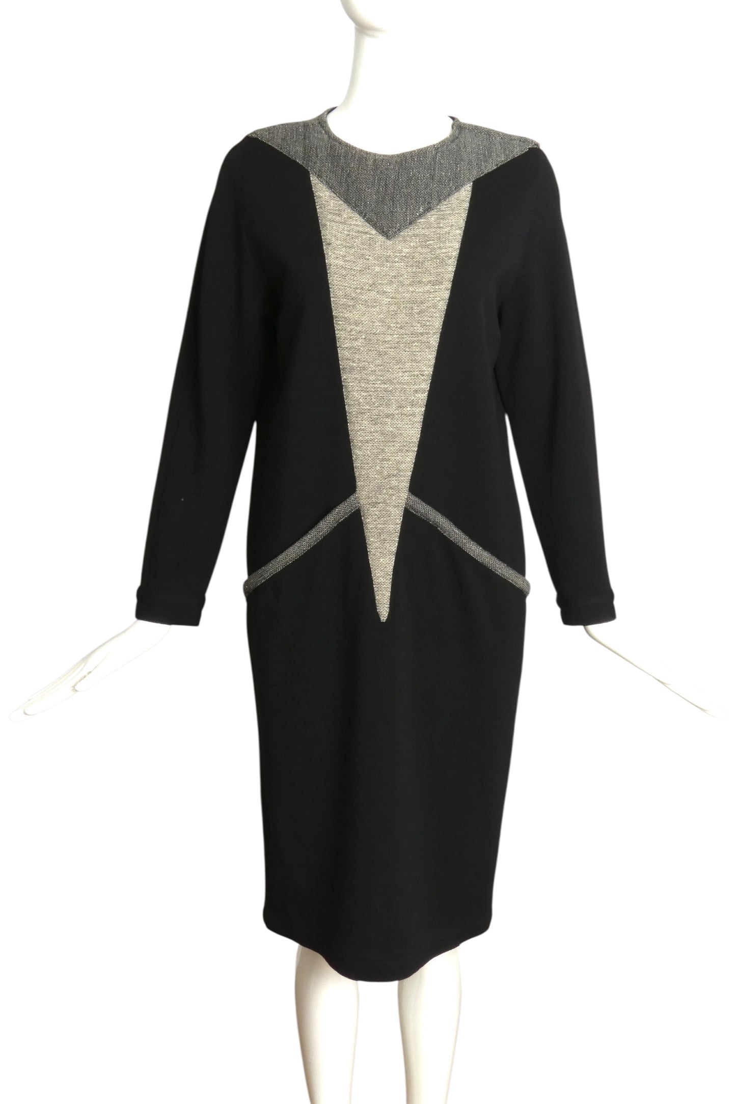 GIANNI VERSACE- 1980s Black & Grey Wool Knit Dress, Size 8