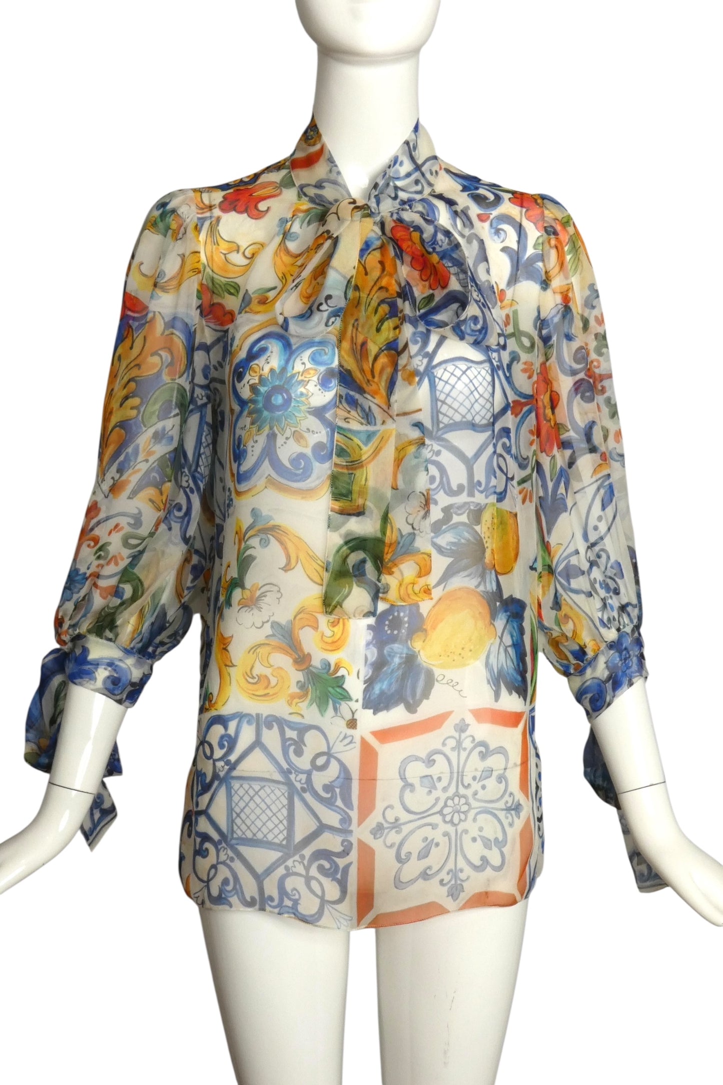 DOLCE & GABBANA- Floral Print Chiffon Blouse, Size 4