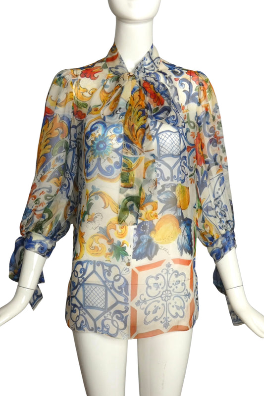 DOLCE & GABBANA- Floral Print Chiffon Blouse, Size 4