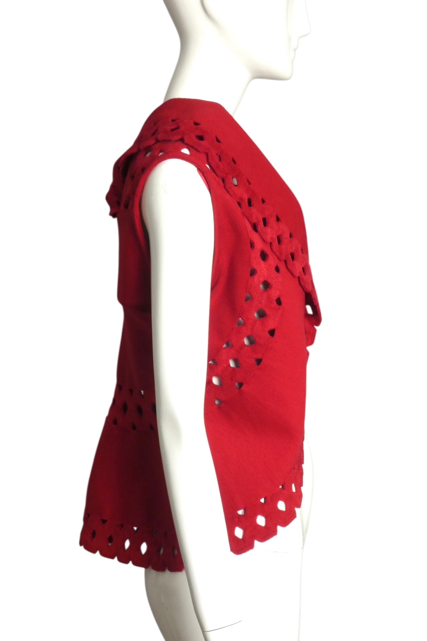 ALAIA- 2007 Red Lasercut Knit Vest, Size 6