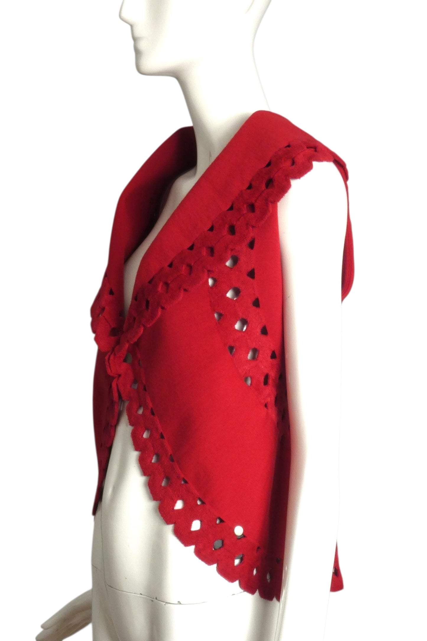 ALAIA- 2007 Red Lasercut Knit Vest, Size 6