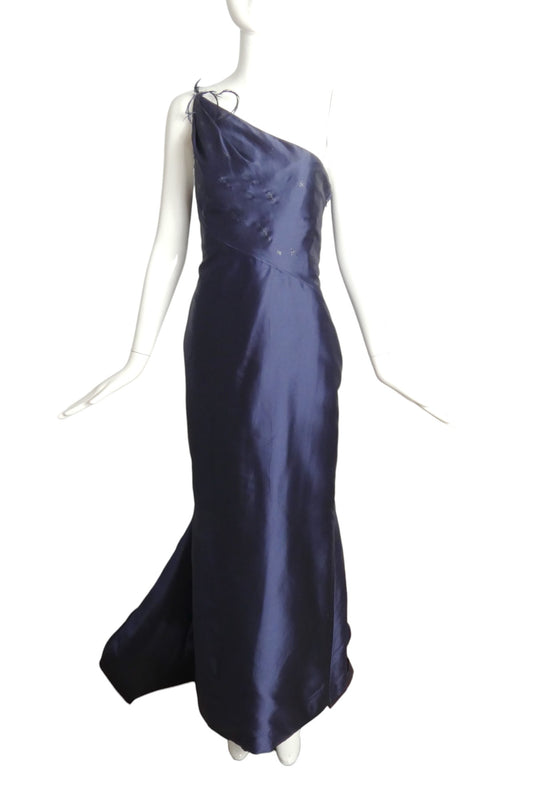 JACQUES FATH- 1998 Navy Tafetta Trained Evening Gown, Size 10