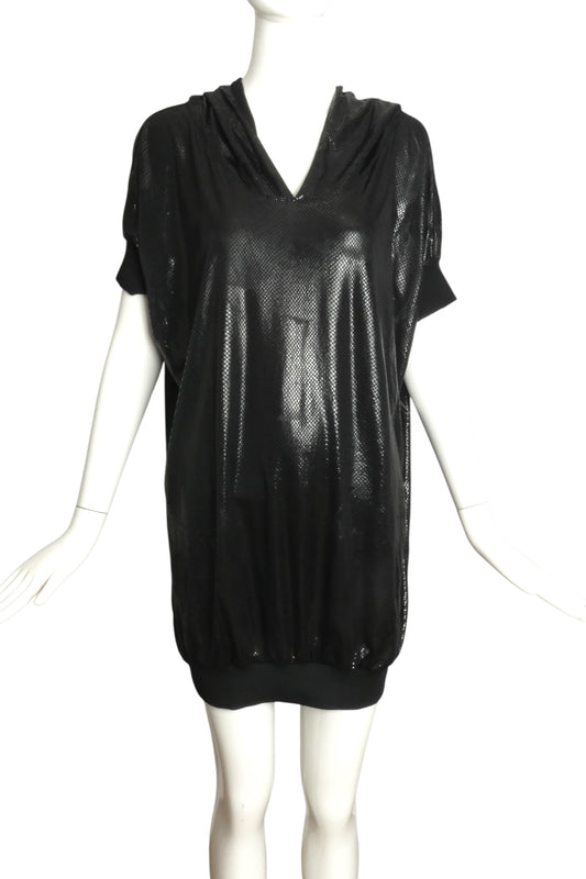 CHEAP & CHIC MOSCHINO- Black Textured Knit Hoodie Tunic, Size 10