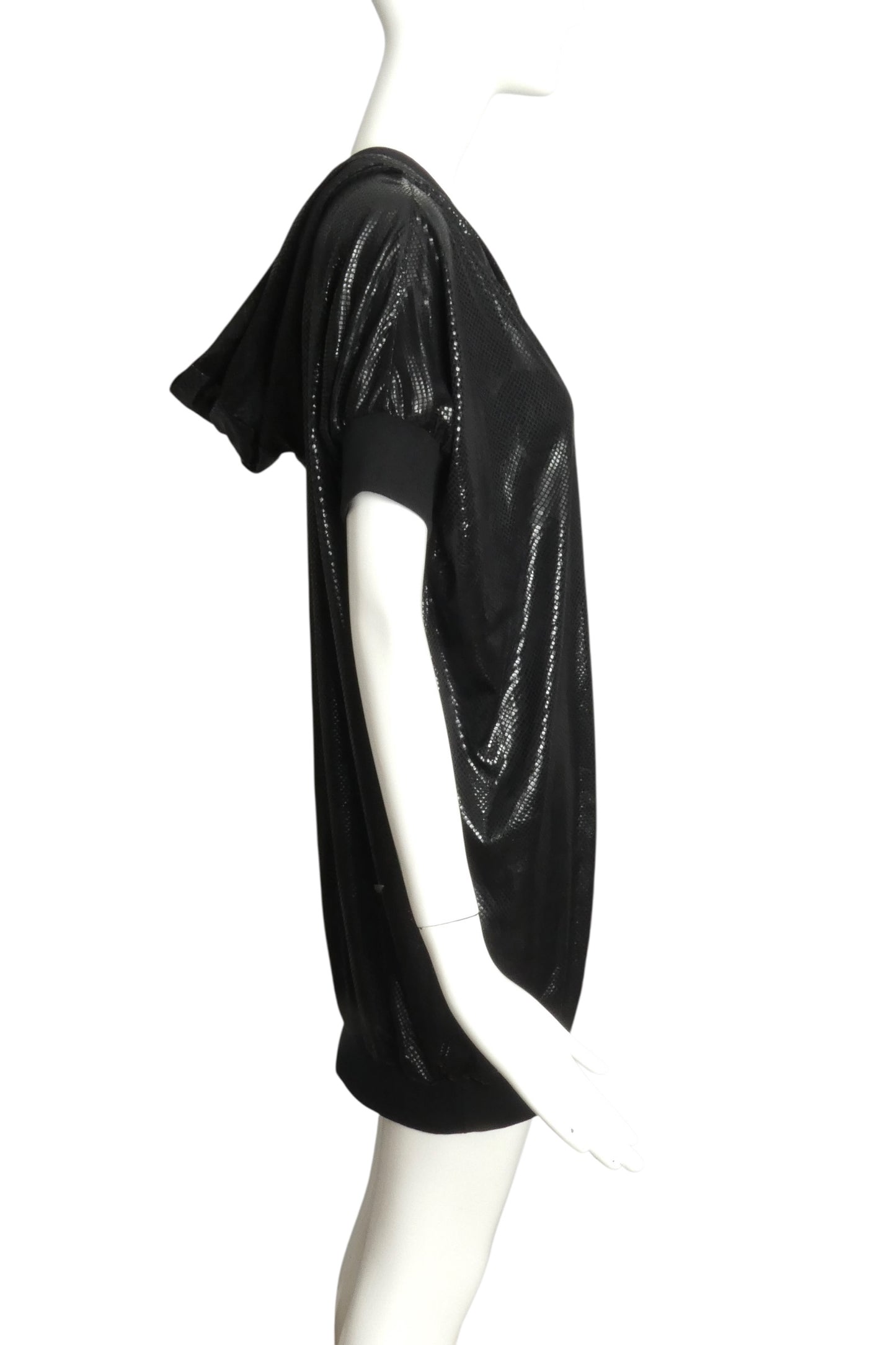 CHEAP & CHIC MOSCHINO- Black Textured Knit Hoodie Tunic, Size 10