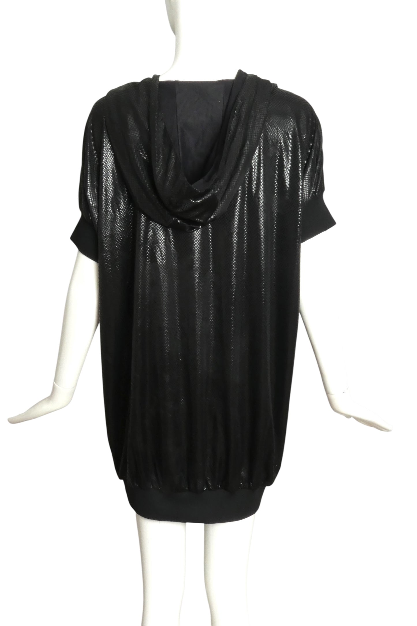 CHEAP & CHIC MOSCHINO- Black Textured Knit Hoodie Tunic, Size 10