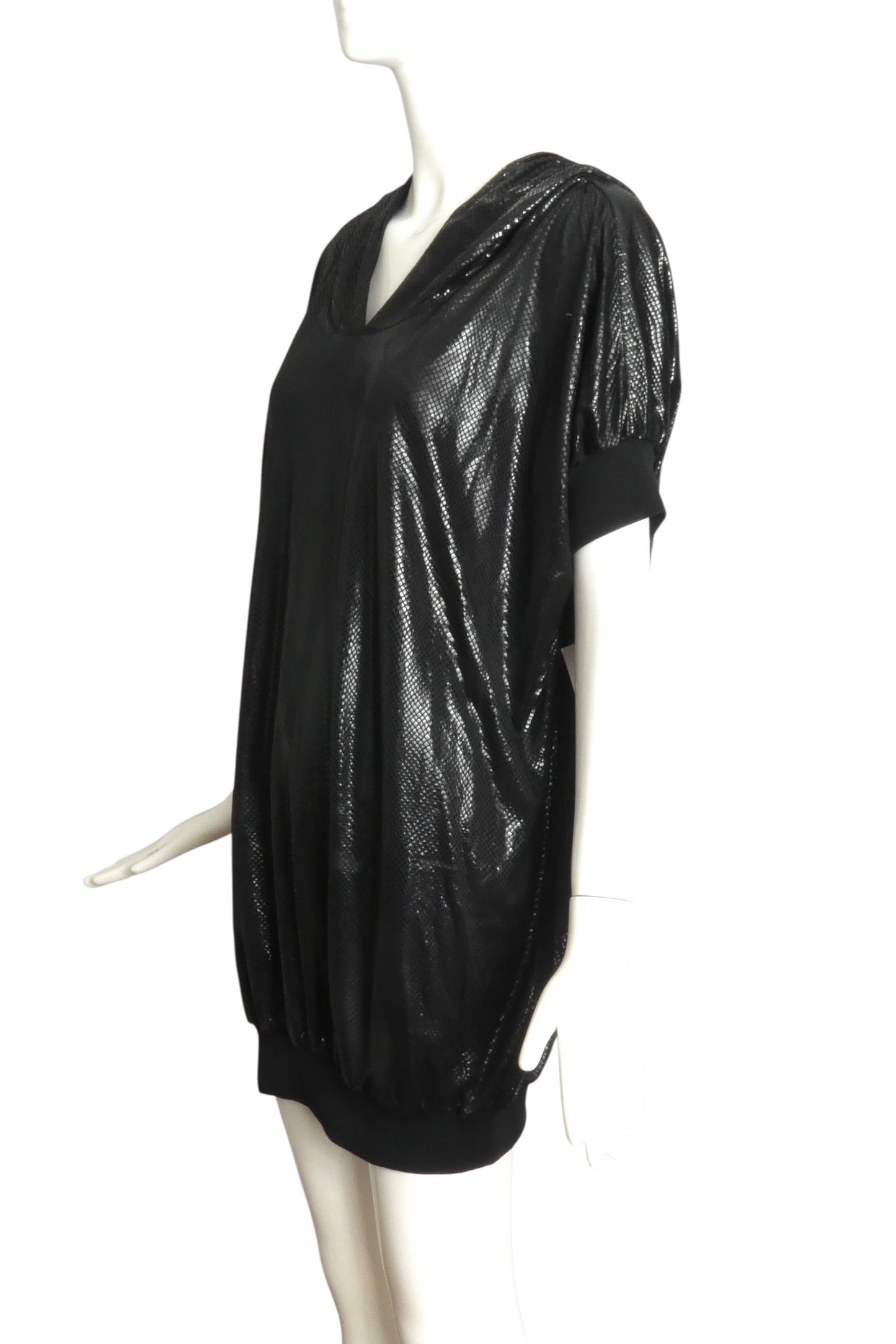 CHEAP & CHIC MOSCHINO- Black Textured Knit Hoodie Tunic, Size 10