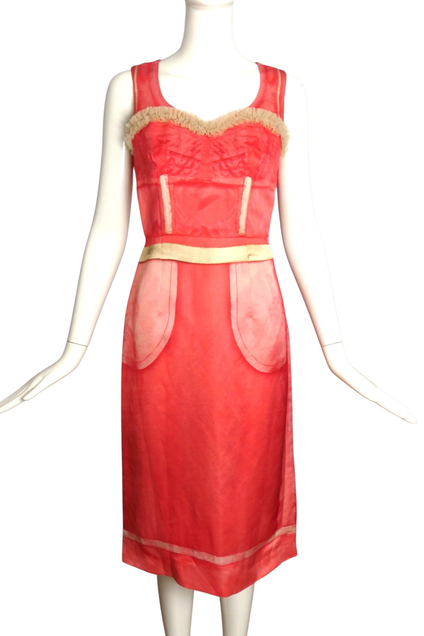 MOSCHINO COUTURE- 2021 Red/Pink Inside Out Print Dress, Size 4