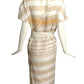 GIANNI VERSACE- 1984 Tan & Ivory Stripe Linen Dress, Size 8