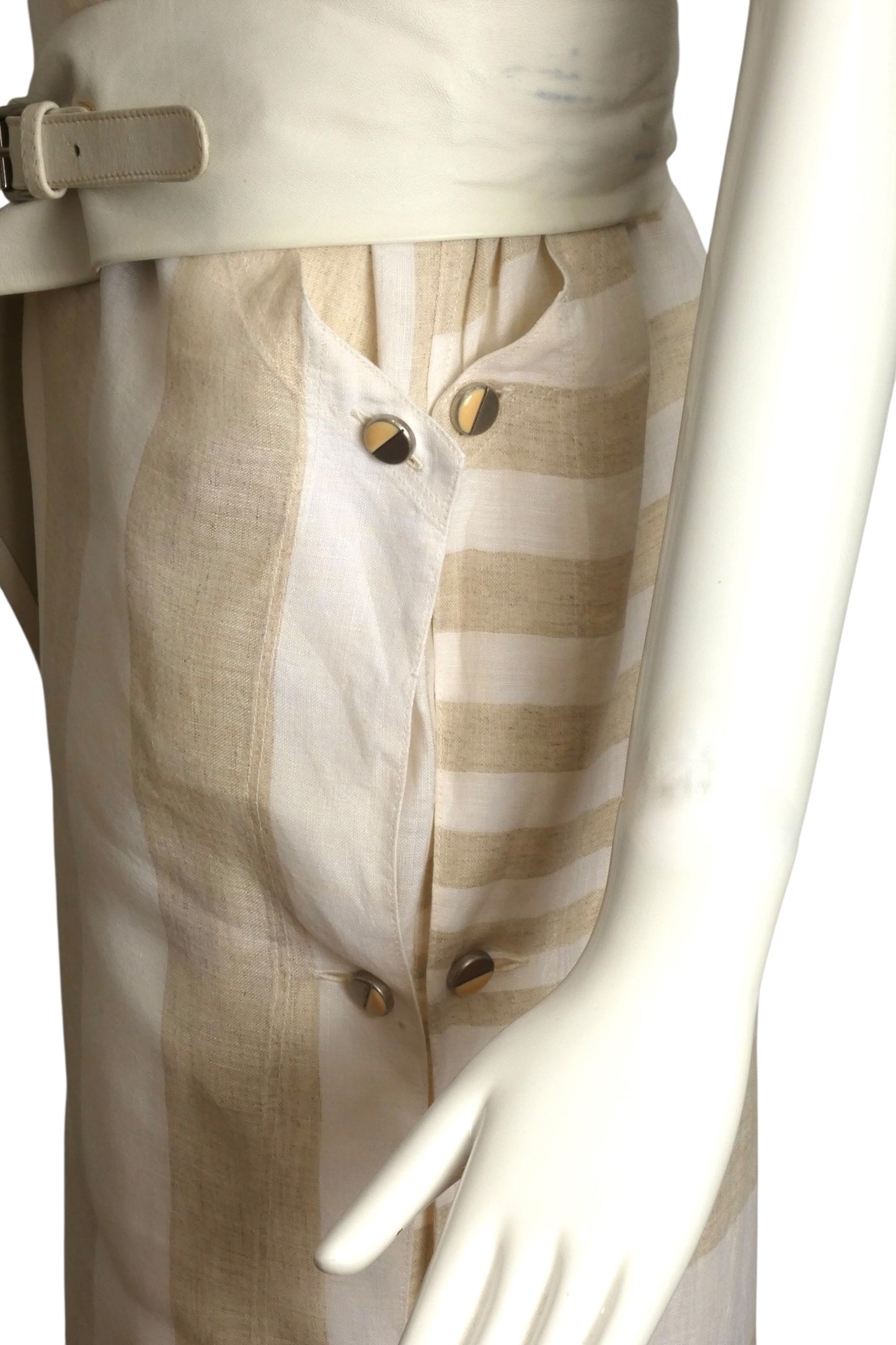GIANNI VERSACE- 1984 Tan & Ivory Stripe Linen Dress, Size 8