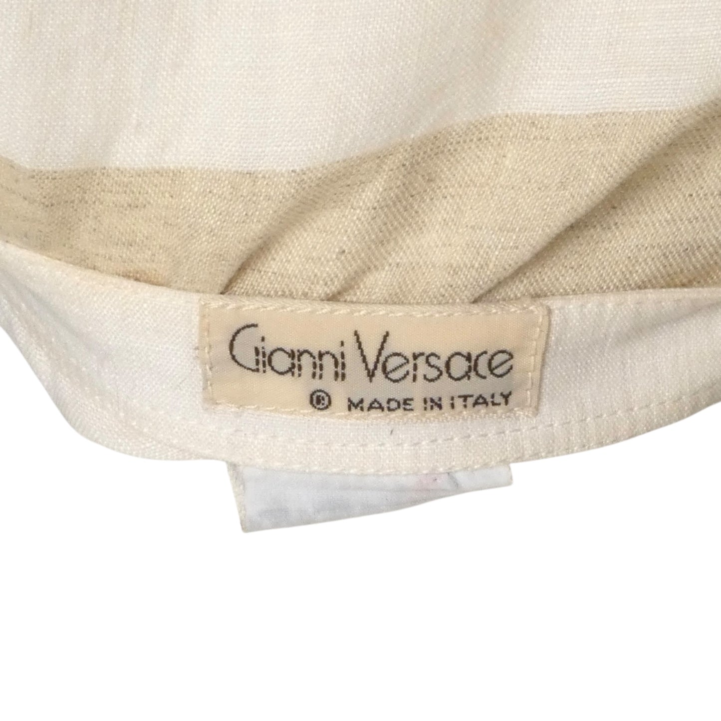 GIANNI VERSACE- 1984 Tan & Ivory Stripe Linen Dress, Size 8