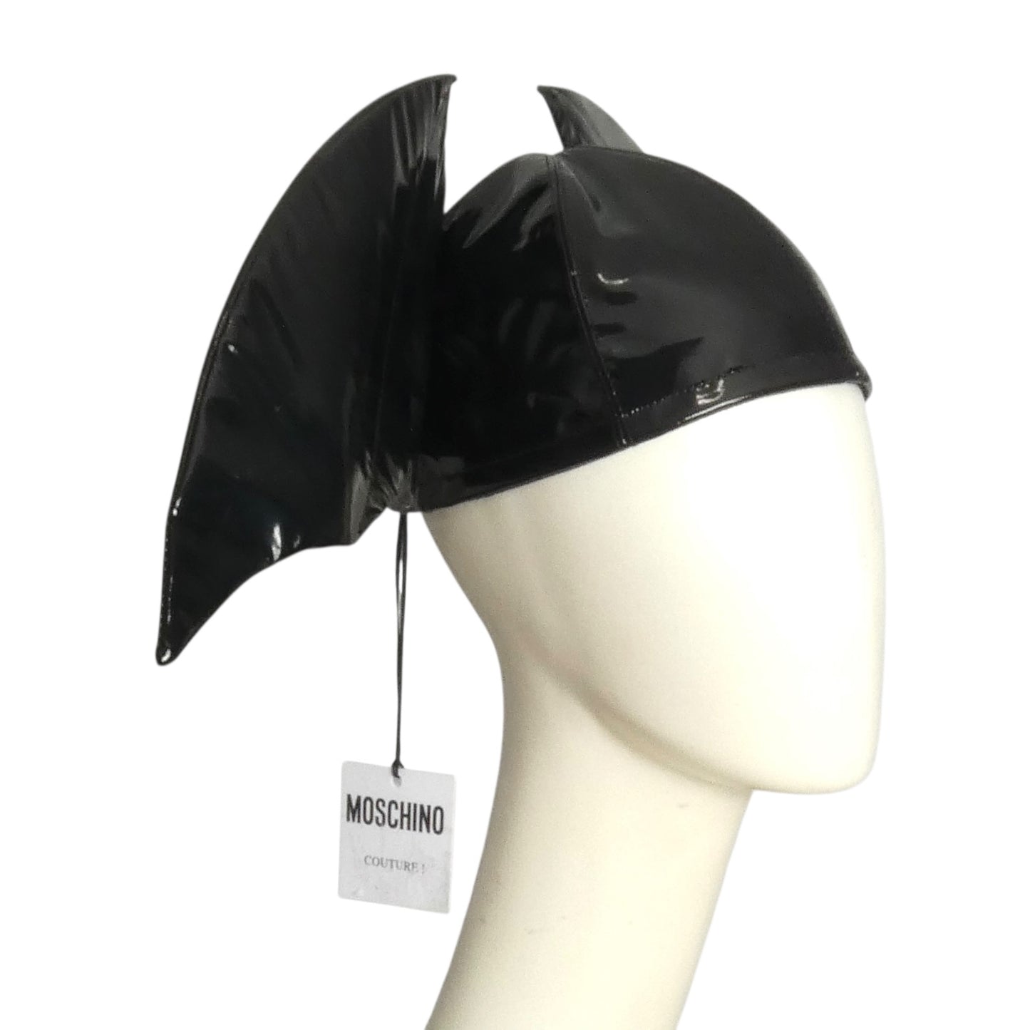 MOSCHINO- NWT 2020 Black Vinyl Bat Wing Cap, Size Small
