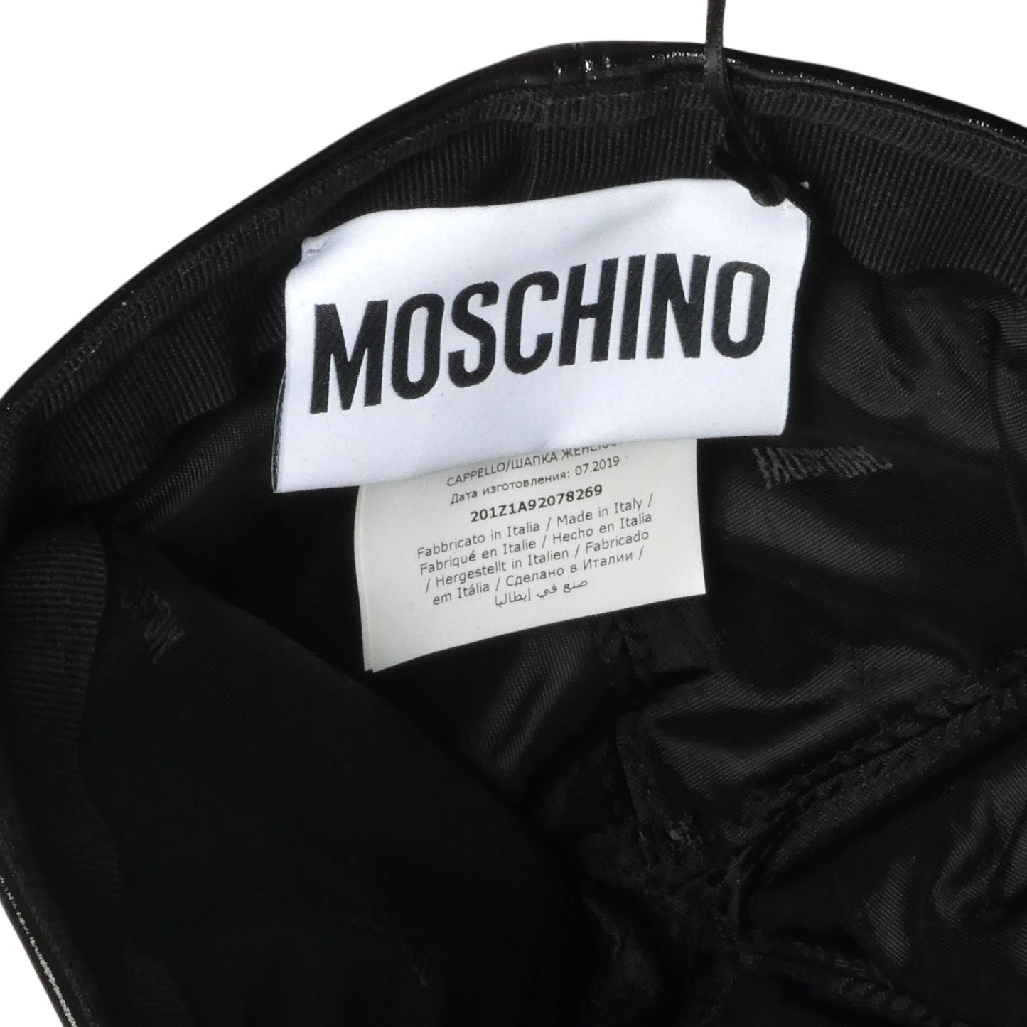 MOSCHINO- NWT 2020 Black Vinyl Bat Wing Cap, Size Small