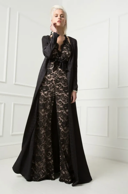 TEMPERLEY LONDON- NWT 2015 Black Lace Halter Jumpsuit, Size 6