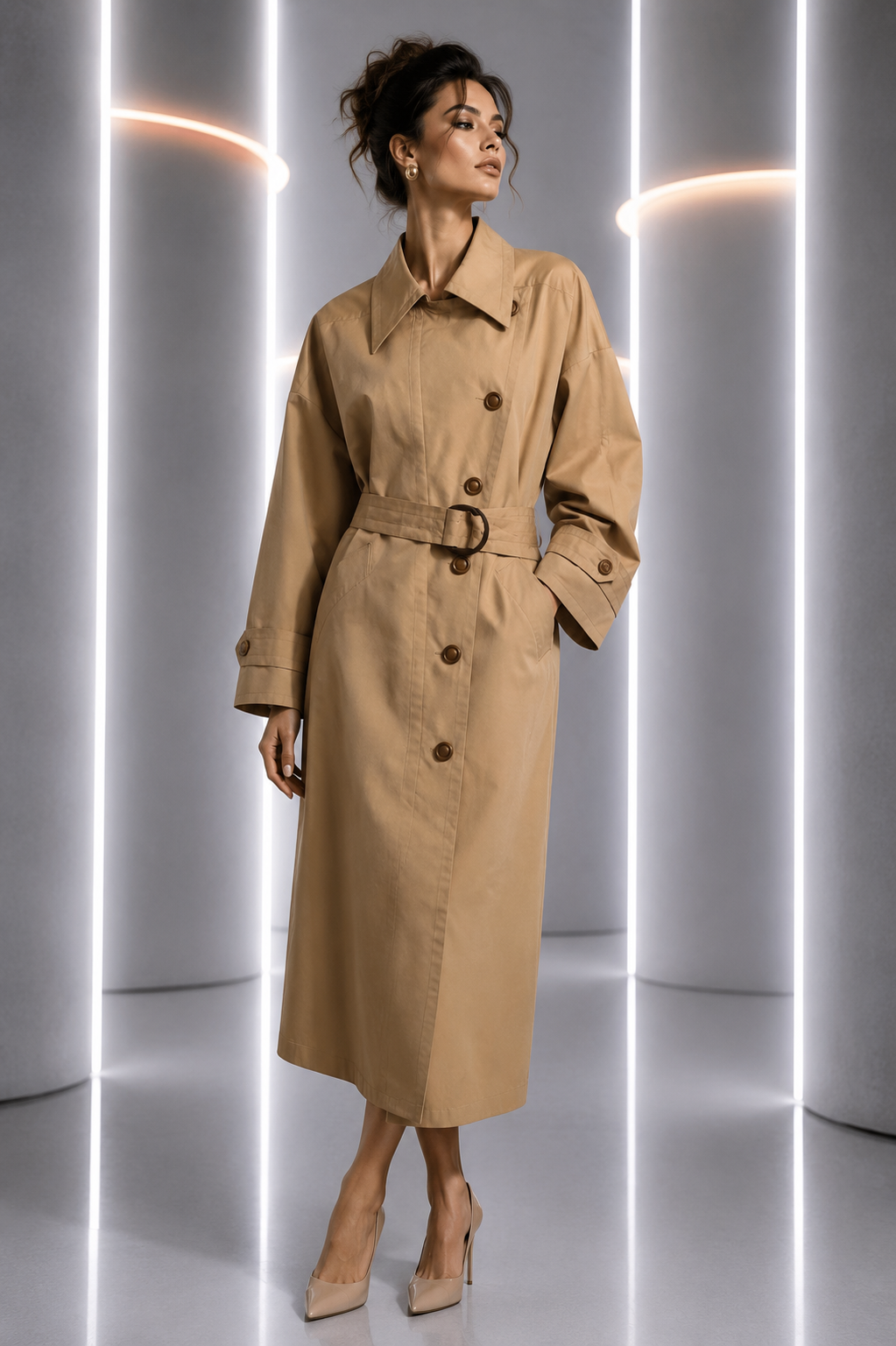 PIERRE CARDIN - 1990s Cotton Trench Coat, Size-12