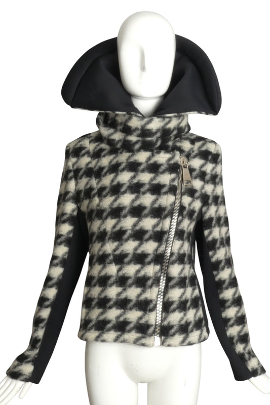 JC de CASTELBAJAC- NWT 2013 Houndstooth Fleece Moto Jacket, Size 14
