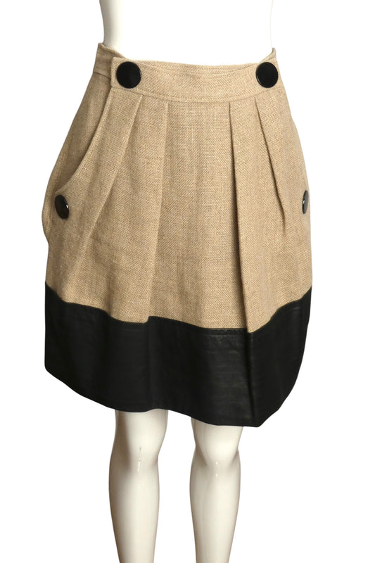 JC de CASTELBAJAC- NWT Linen & Leather Skirt, Size 6