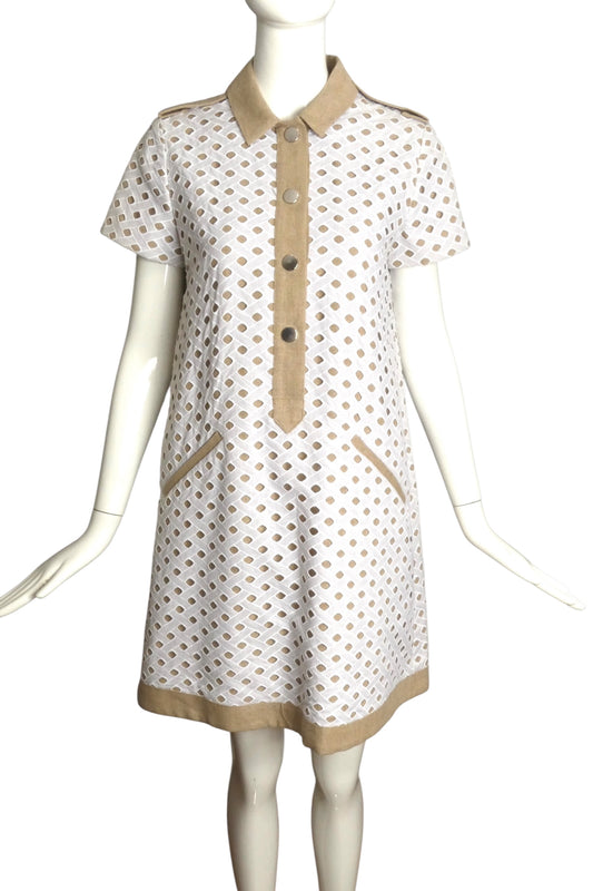 JC de CASTELBAJAC- NWT 2014 Eyelet Linen Trapeze Dress, Size 8