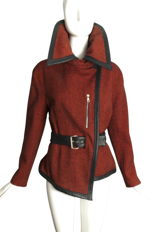 JC de CASTELBAJAC- NWT Wool Chevron Belted Jacket, Size 12