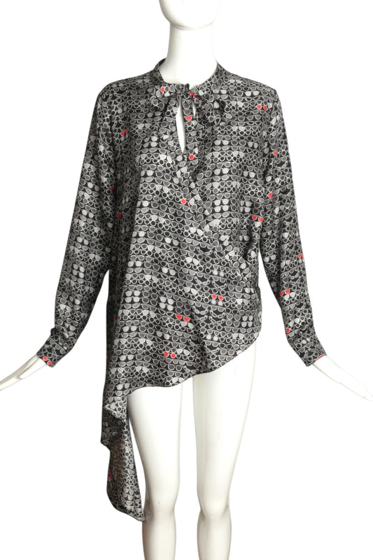 THOMAS WYLDE- NWT Sunglass Print Silk Blouse, Size Medium
