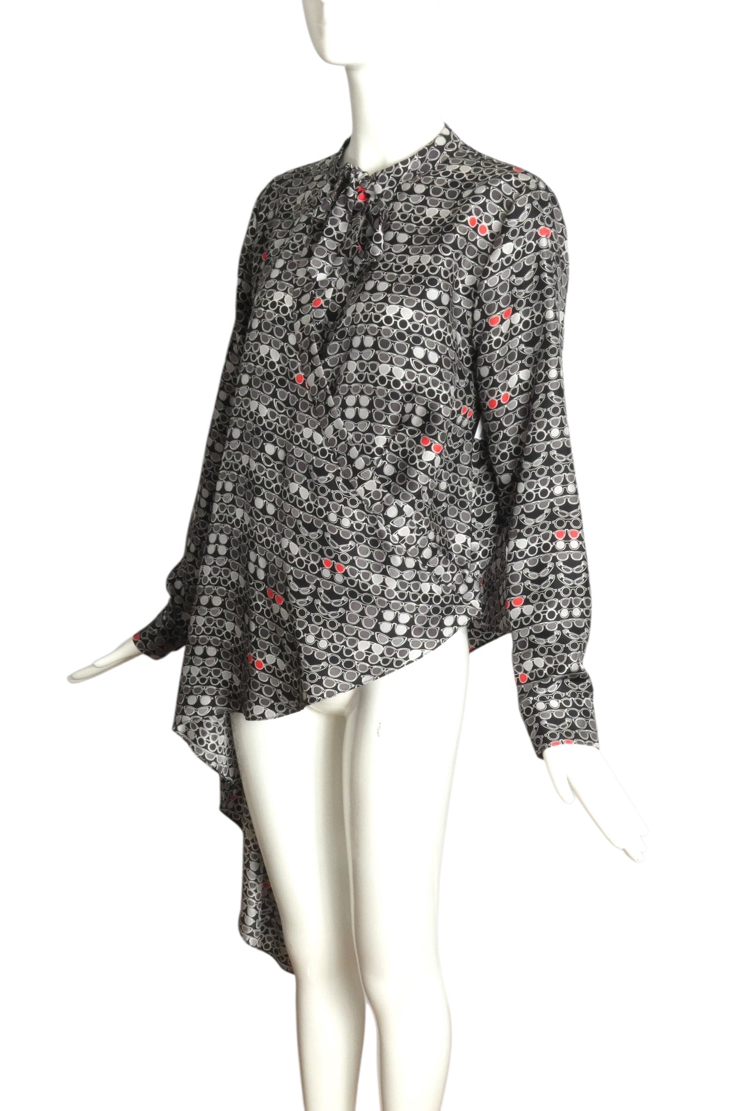 THOMAS WYLDE- NWT Sunglass Print Silk Blouse, Size Medium