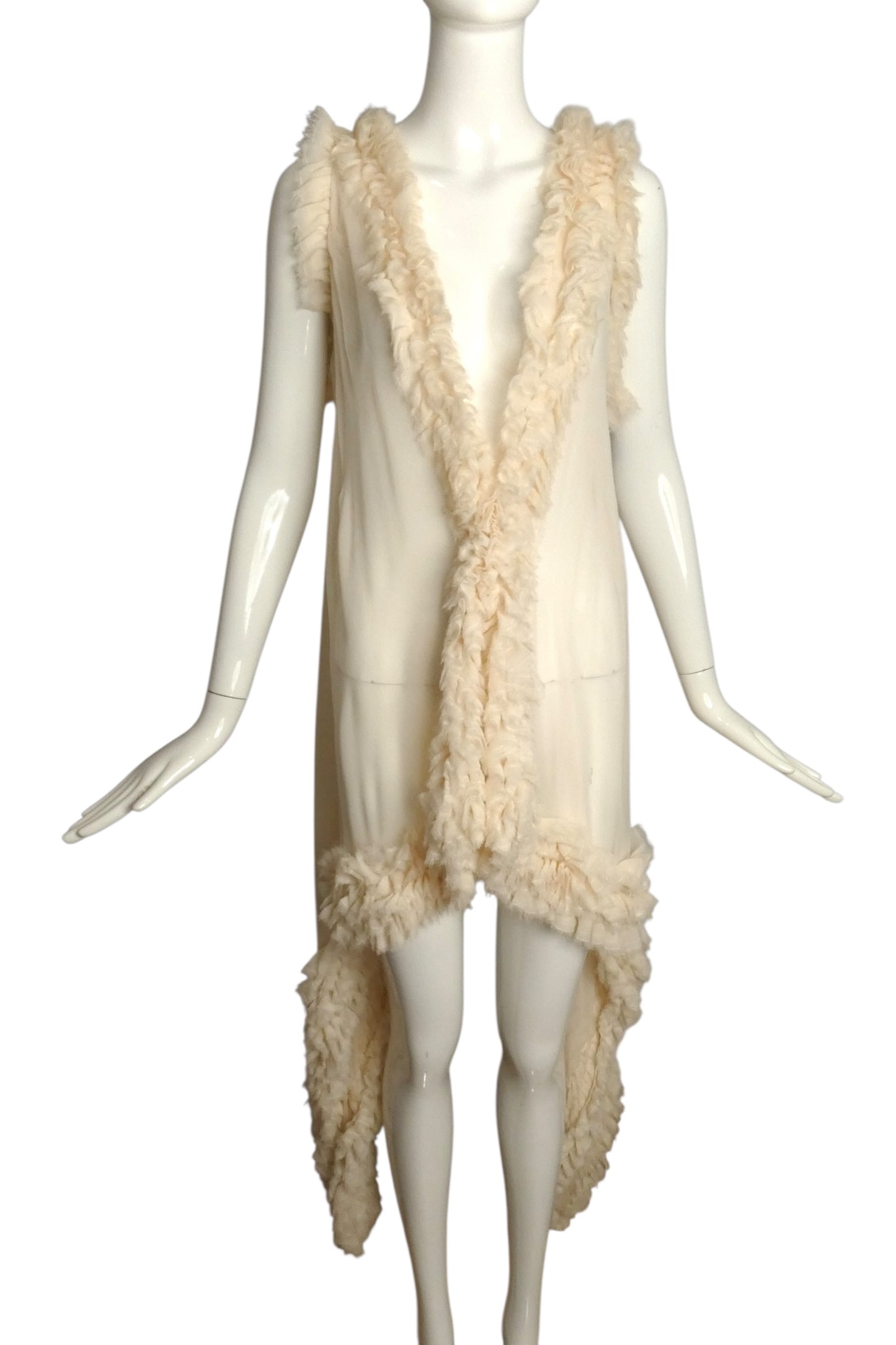 THOMAS WYLDE- NWT Ivory Fringed Ruffle Chiffon Vest, Size Small