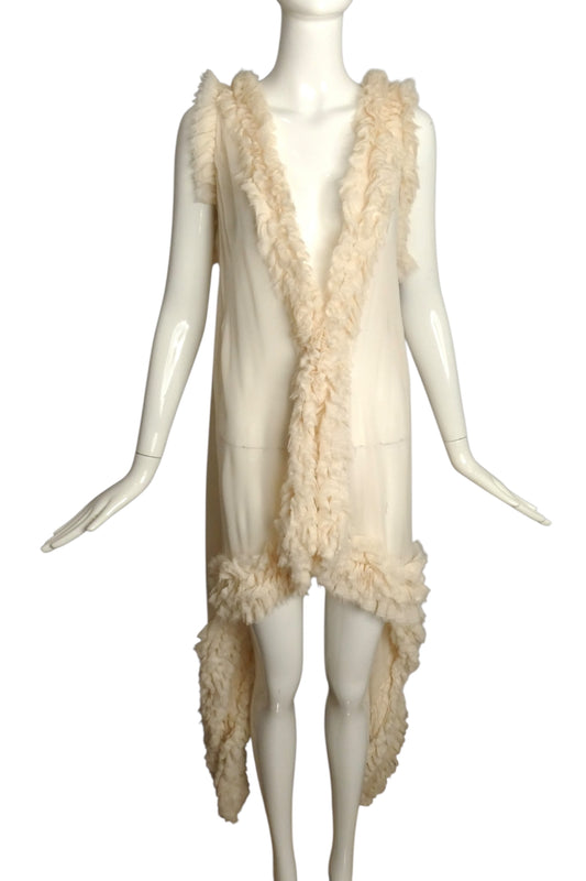 THOMAS WYLDE- NWT Ivory Fringed Ruffle Chiffon Vest, Size Small