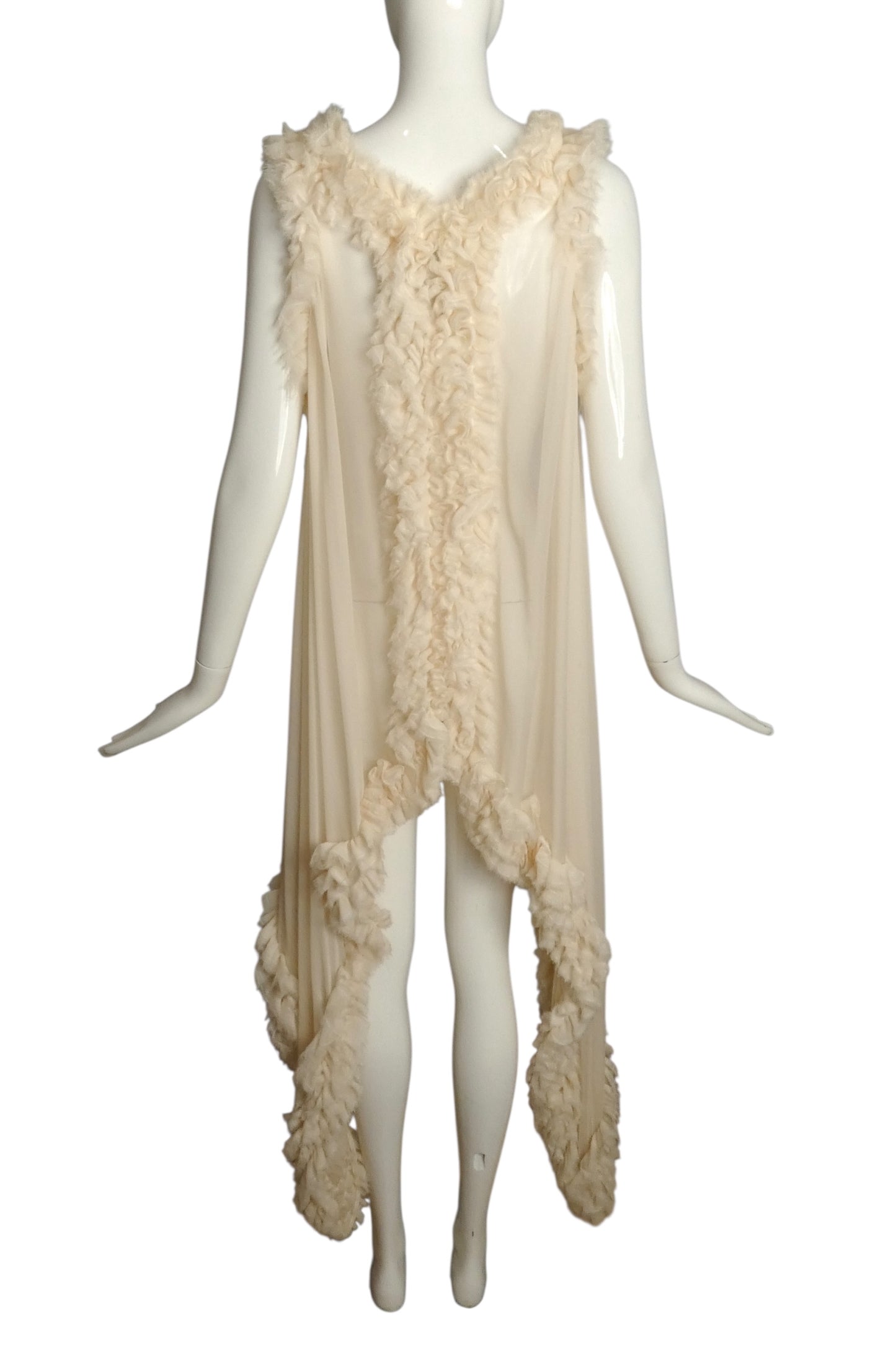 THOMAS WYLDE- NWT Ivory Fringed Ruffle Chiffon Vest, Size Small