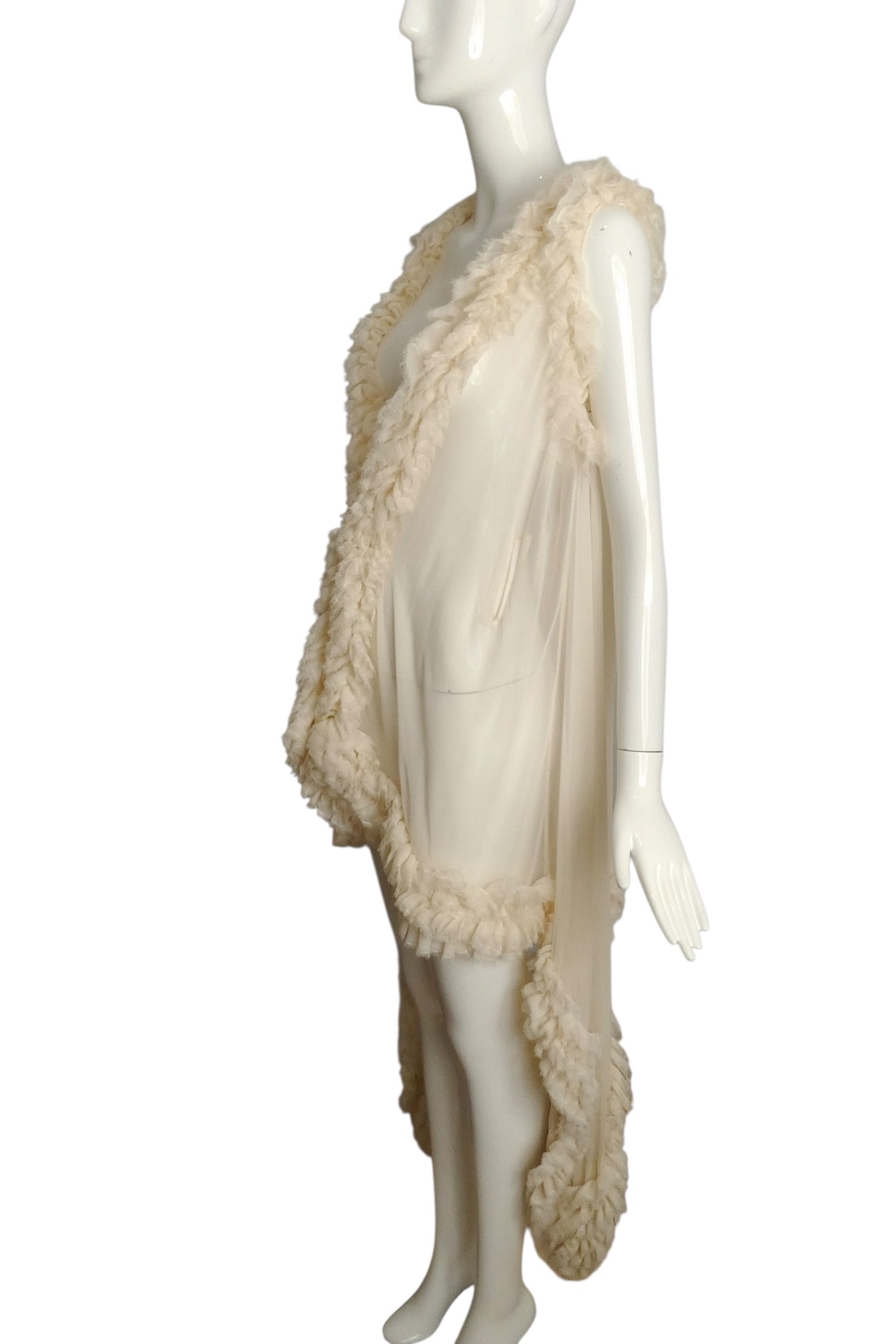 THOMAS WYLDE- NWT Ivory Fringed Ruffle Chiffon Vest, Size Small