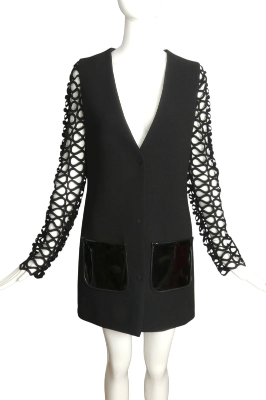DAVID KOMA- NWT 2015 Black Crepe & Lace Coat, Size 6