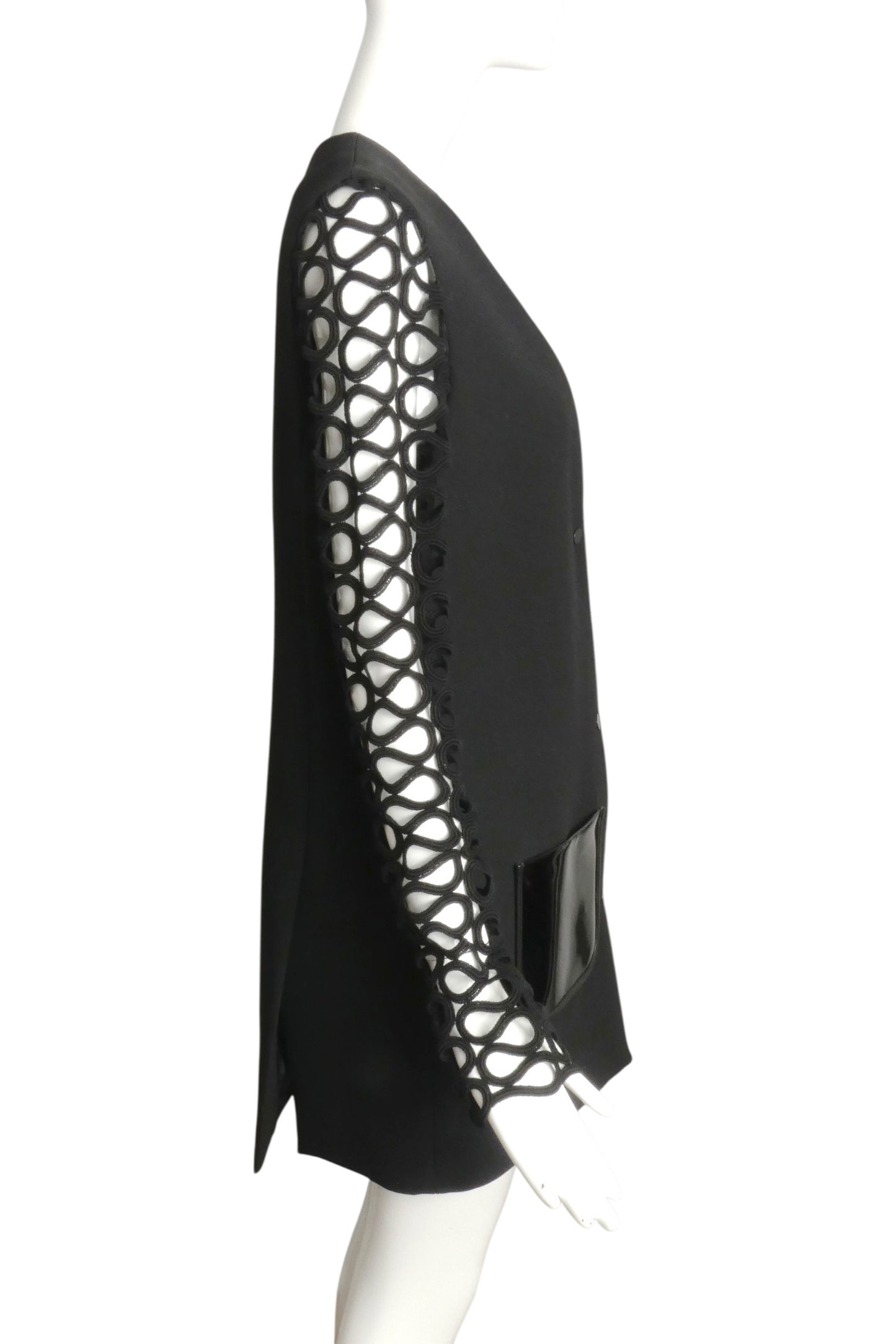 DAVID KOMA- NWT 2015 Black Crepe & Lace Coat, Size 6