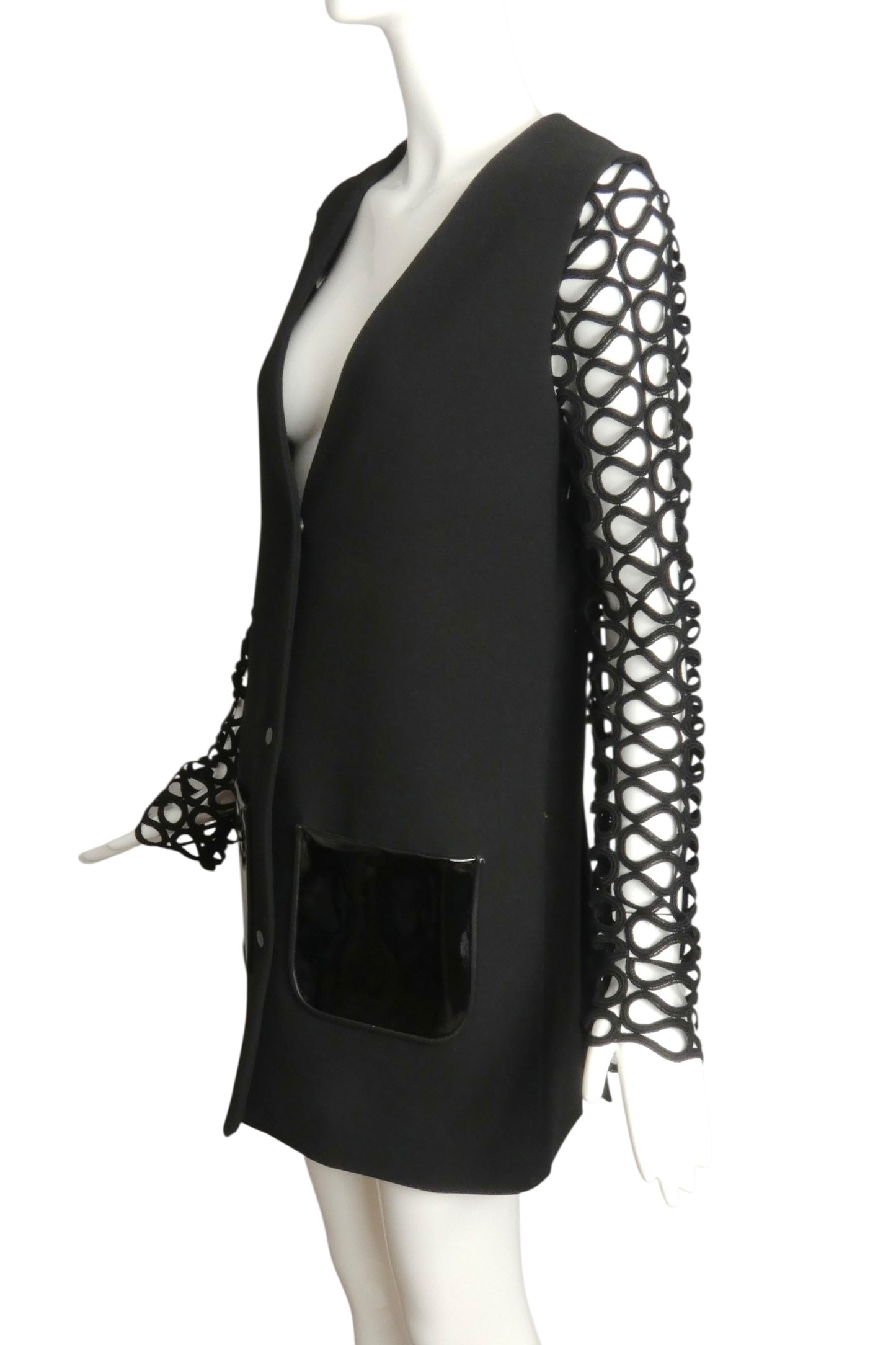 DAVID KOMA- NWT 2015 Black Crepe & Lace Coat, Size 6