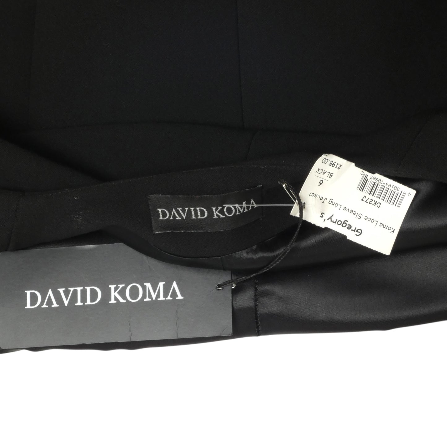 DAVID KOMA- NWT 2015 Black Crepe & Lace Coat, Size 6