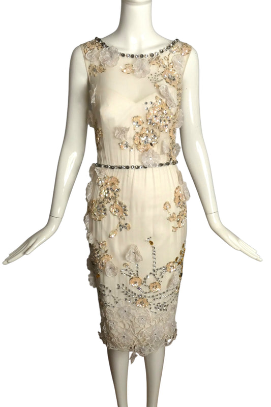 MANDALAY-NWT Beaded Floral Chiffon Dress, Size 4