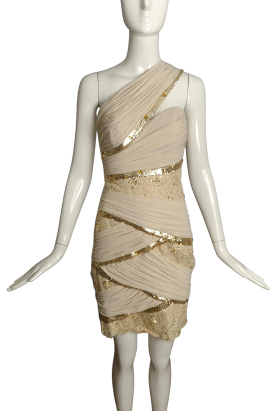 MANDALAY-NWT Beige Sequin Cocktail Dress, Size 8