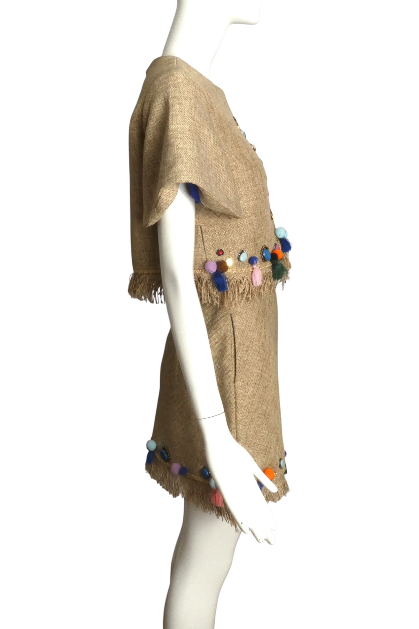 AMUSE- NWT Embellished Fringe Linen Ensemble, Size Small