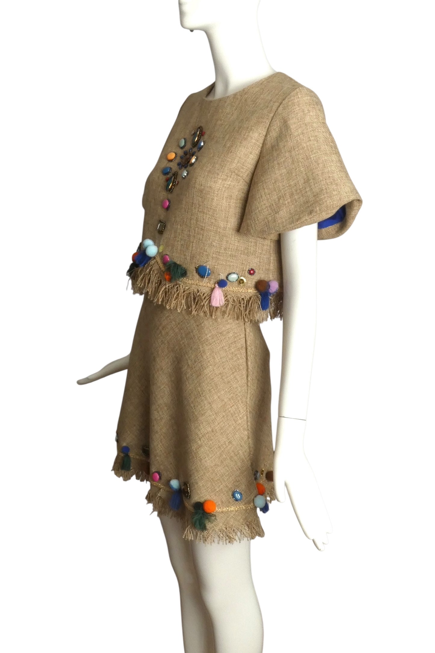 AMUSE- NWT Embellished Fringe Linen Ensemble, Size Small