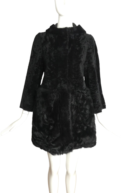 DROME- Black Shearling Hooded Coat, Size Small