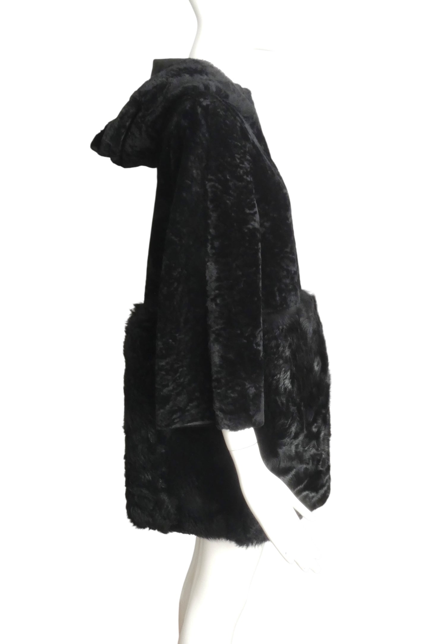 DROME- Black Shearling Hooded Coat, Size Small