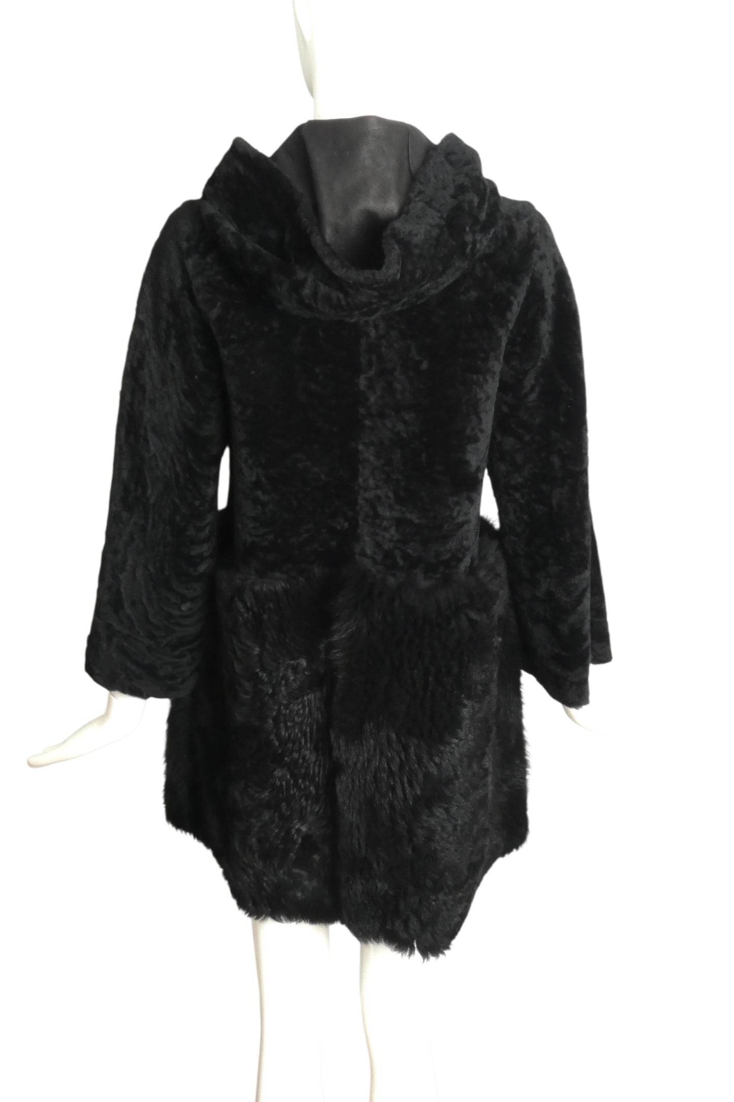DROME- Black Shearling Hooded Coat, Size Small