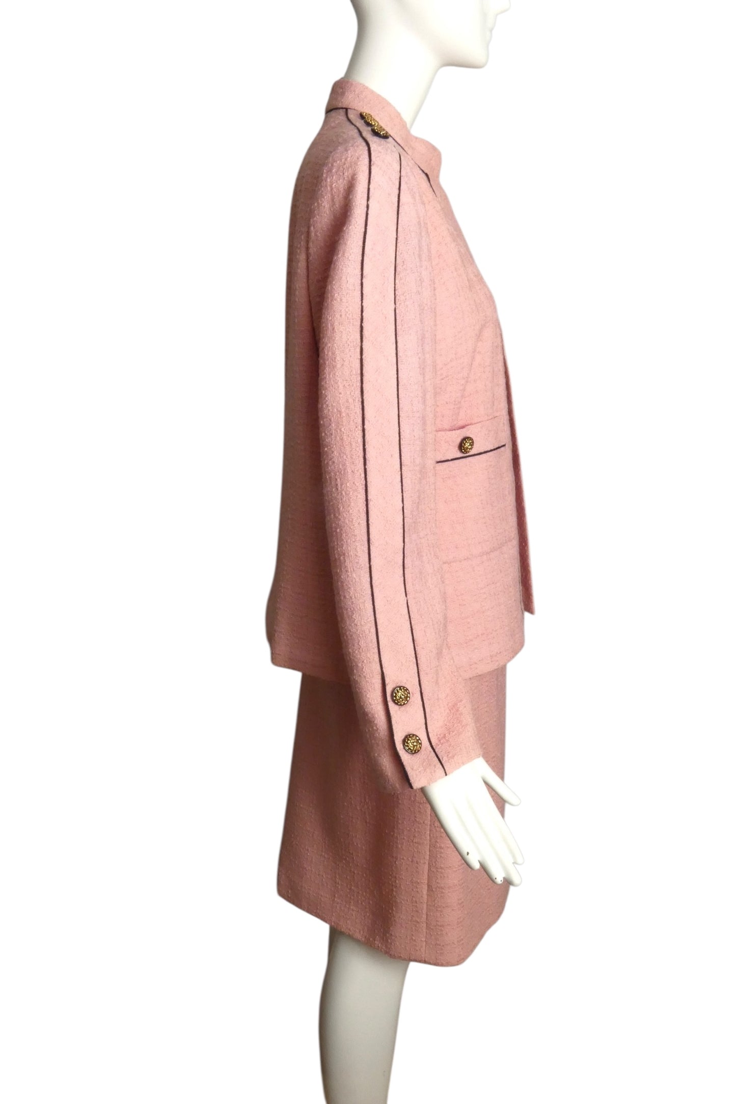 AKRIS- 1980s Pink Tweed Wool Skirt Suit, Size 14