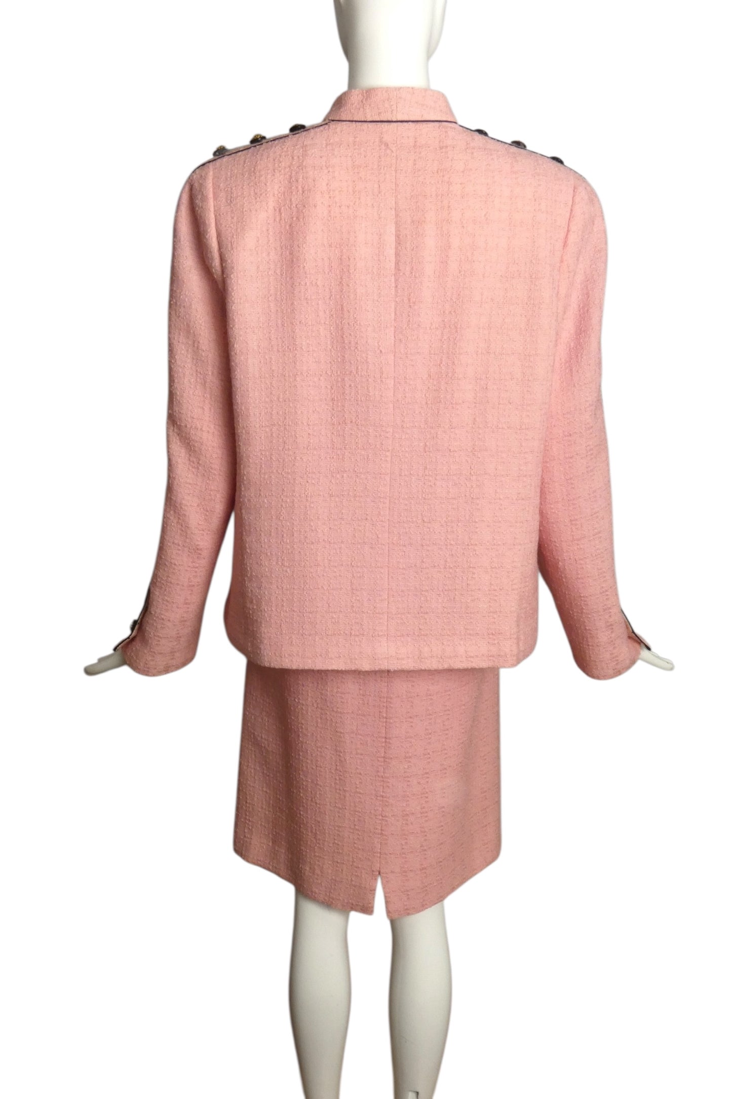 AKRIS- 1980s Pink Tweed Wool Skirt Suit, Size 14