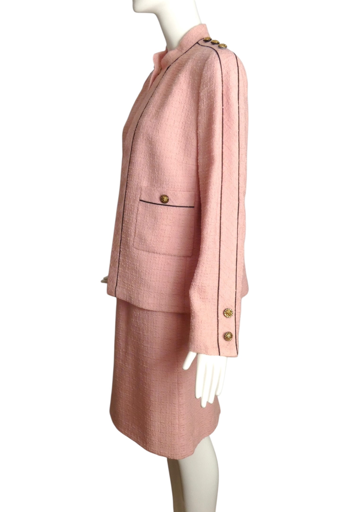 AKRIS- 1980s Pink Tweed Wool Skirt Suit, Size 14