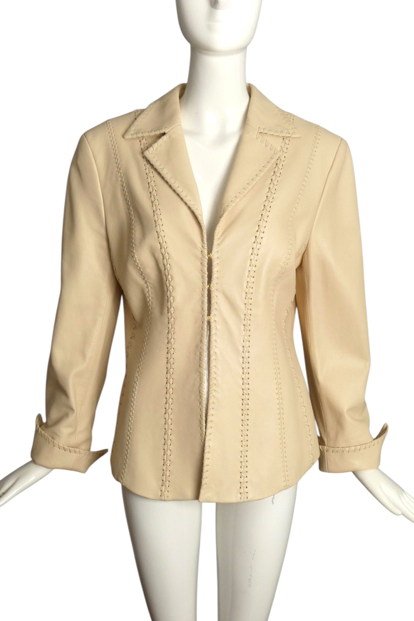 ESCADA- Ivory Leather Blazer, Size 8