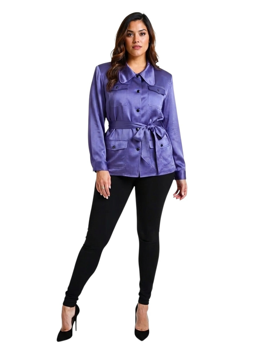 2004 Violet Crepe Back Satin Jacket, Size-10