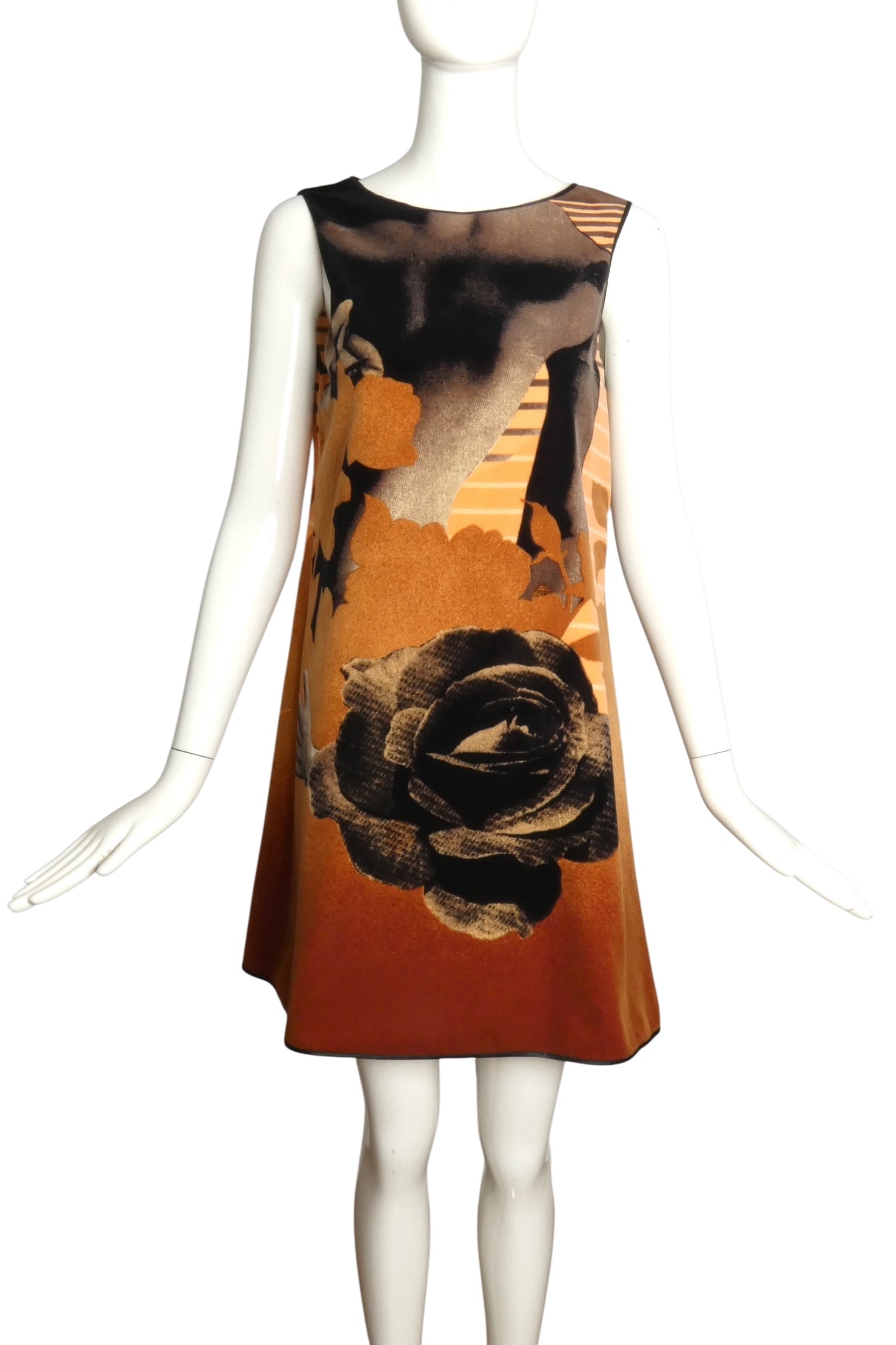 PIERRE CARDIN- 2007 Printed Velveteen Trapeze Dress, Size-4