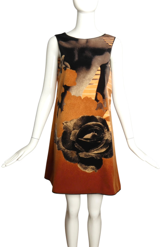 PIERRE CARDIN- 2007 Printed Velveteen Trapeze Dress, Size-4