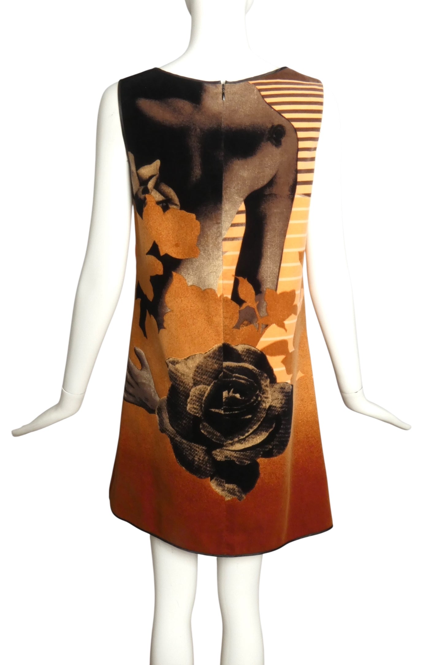 PIERRE CARDIN- 2007 Printed Velveteen Trapeze Dress, Size-4