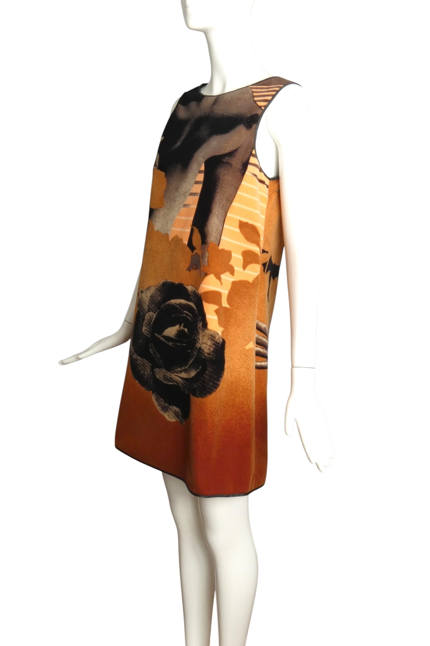 PIERRE CARDIN- 2007 Printed Velveteen Trapeze Dress, Size-4